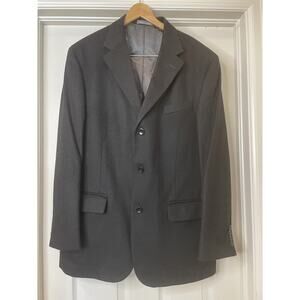 Oscar de la Renta Men 43R Cashmere Wool Blend Black Blazer Jacket Suit Coat EUC